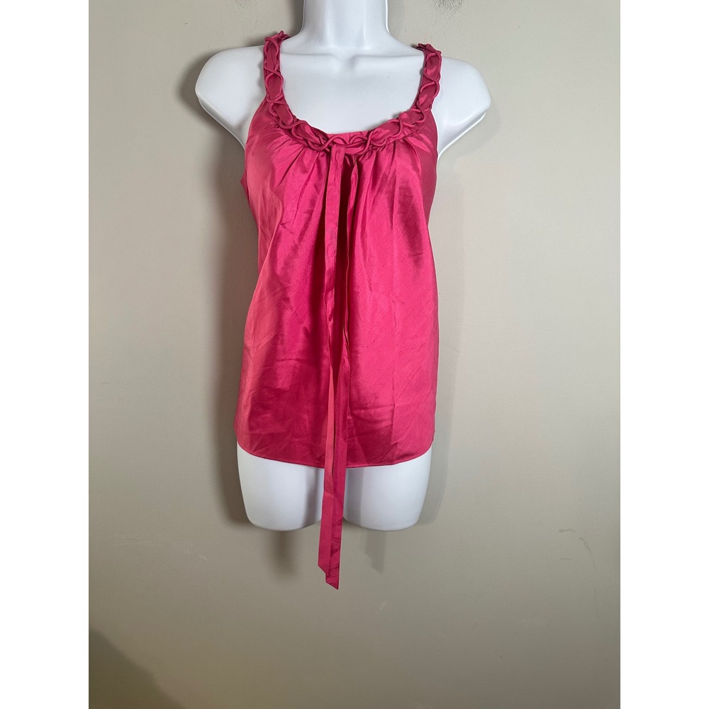 J.Crew Womens Pink 100% Silk Braided Neck Tie Front Sleeveless Blouse Size 6 Y2K